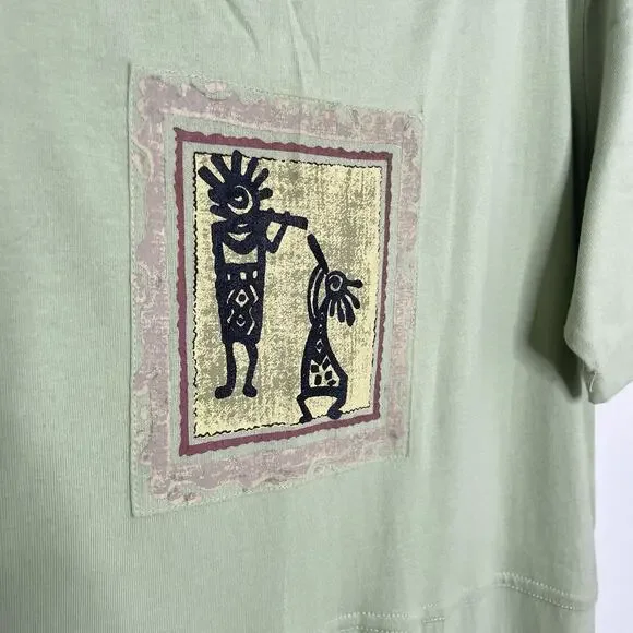 NWT Vintage Maxi Dress Green Cotton Size M Patchwork Block Print Boho Hippie Art - Picture 5 of 12